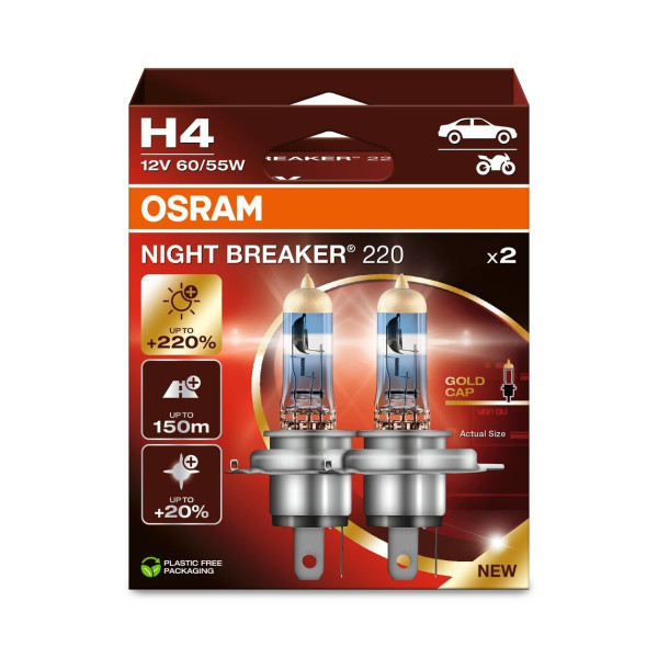 Osram Night Breaker 220 H4 Bulbs - Pair - 220% Brighter image